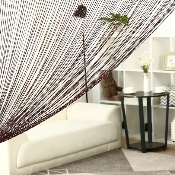 String Curtain Fringe Panel Thread Strip Backdrop Divider for Decor Brown - Picture 2 of 6